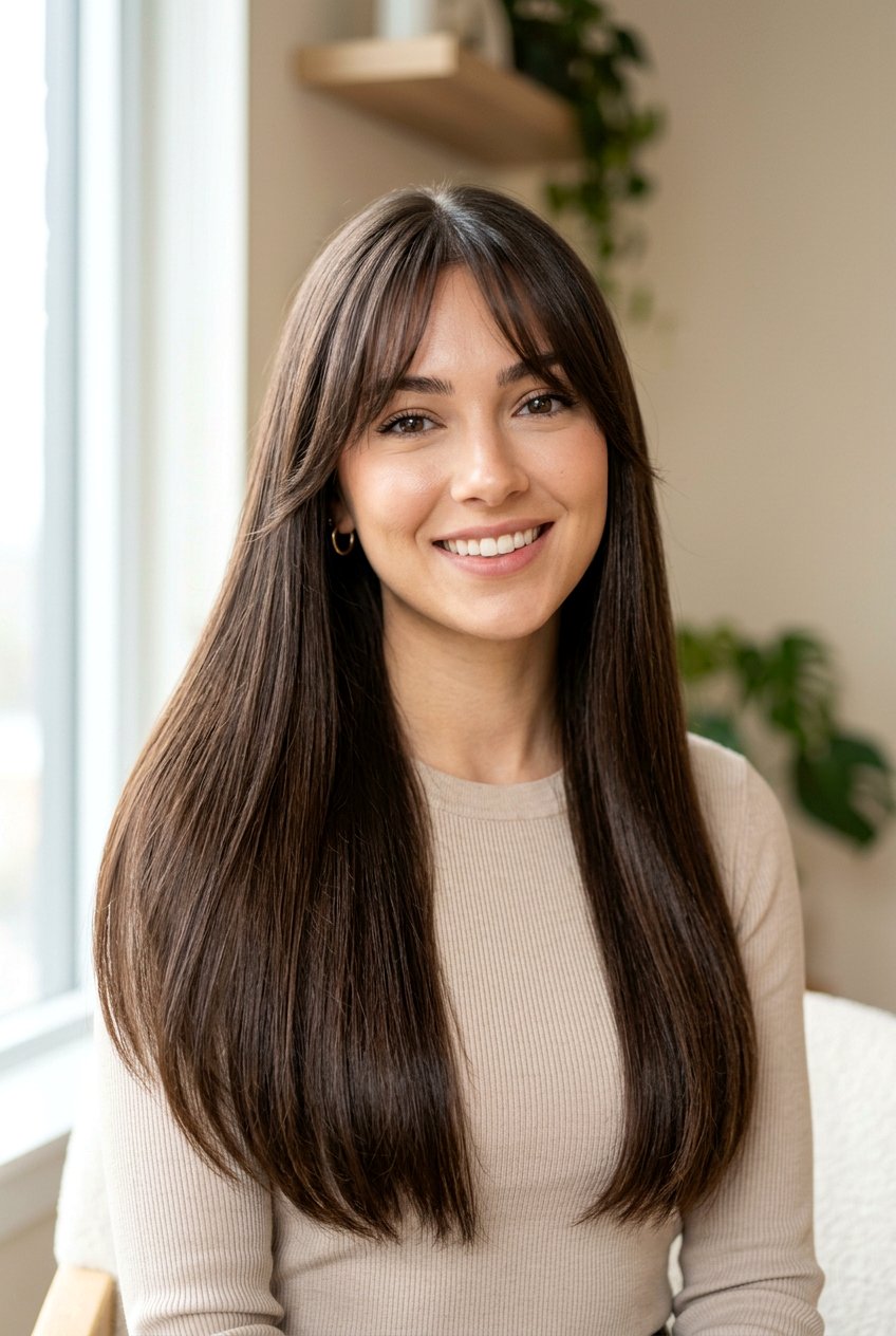 Long Straight Haircut With Airy Curtain Bangs - 20 long haircut with airy curtain bangs - 20 long haircut with airy curtain bangs
