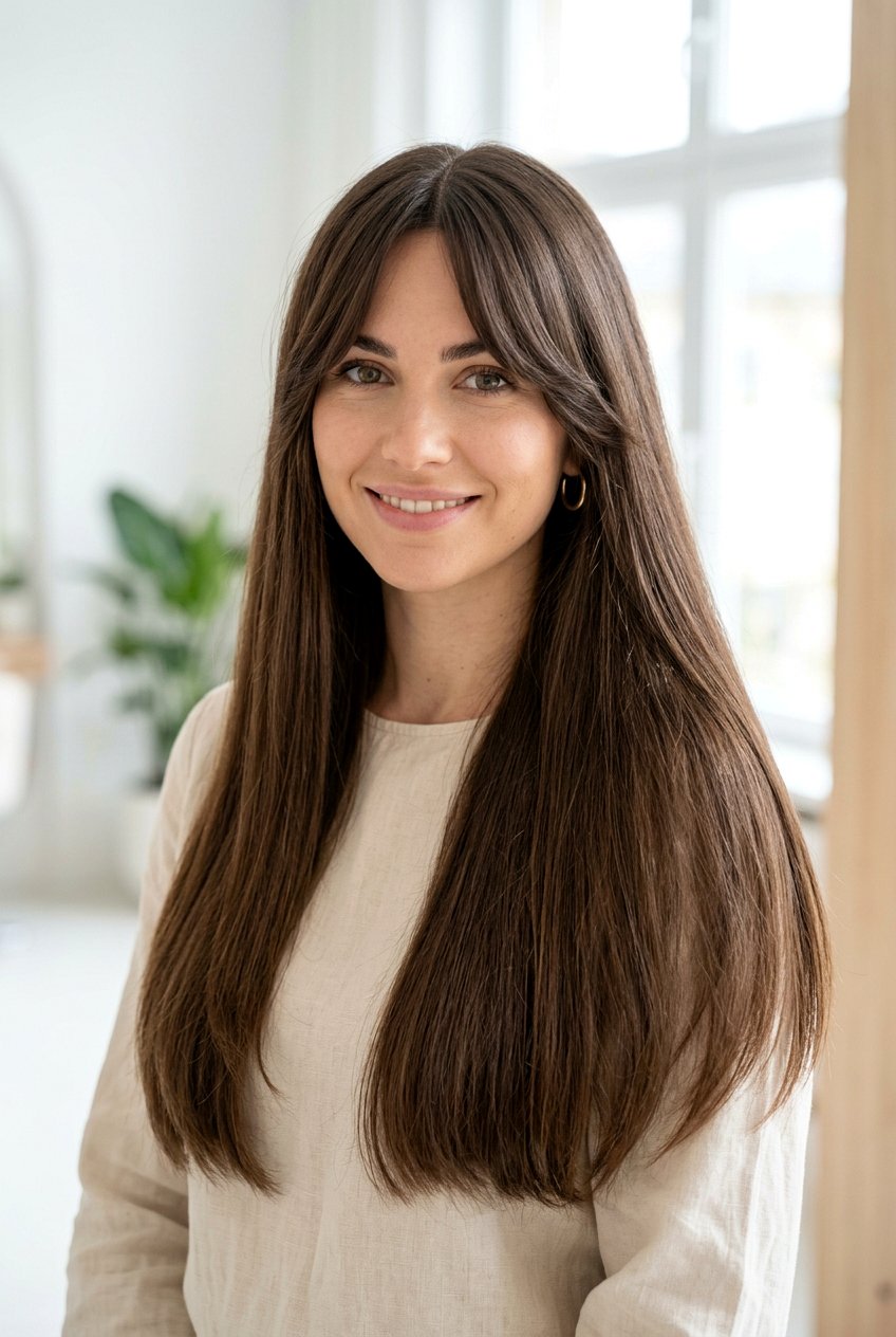 Long Straight Haircut With Curtain Bangs - 20 long straight haircut for thick hair - 20 long straight haircut for thick hair