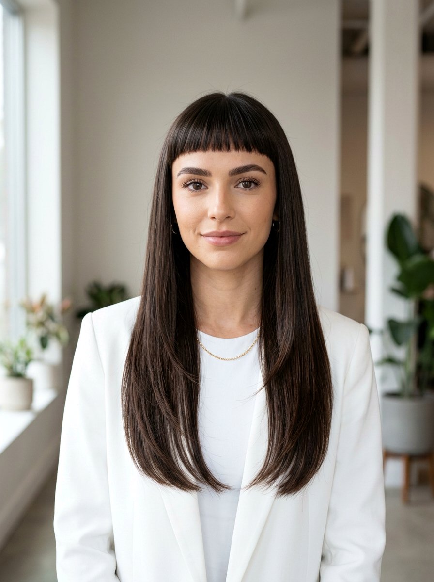 Long Straight Layers With Baby Bangs - 20 sleek straight layers for long hair - 20 sleek straight layers for long hair