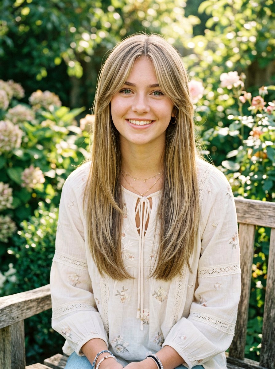 Long Straight Layers With Curtain Bangs - 20 teen girls long straight layers haircut - 20 teen girls long straight layers haircut