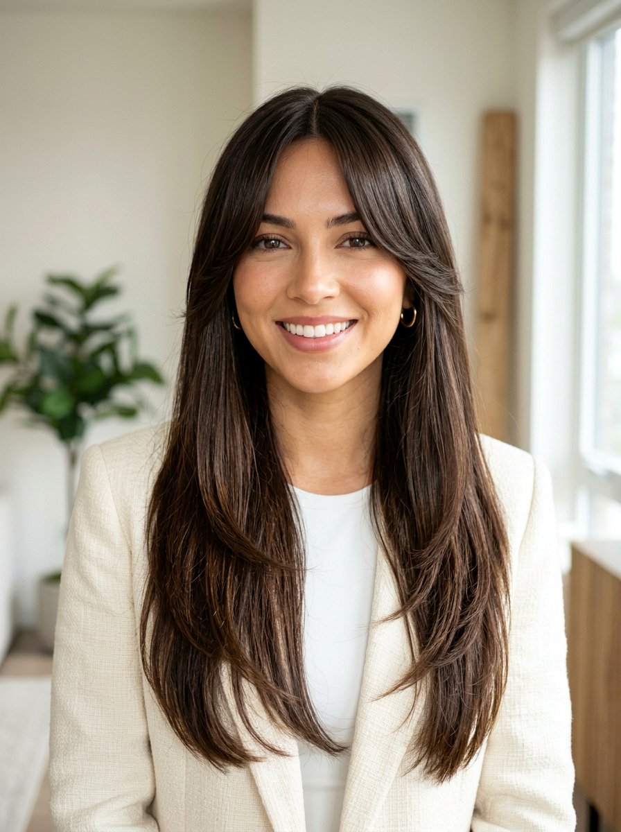 Long Straight Layers With Curtain Bangs - 20 sleek straight layers for long hair - 20 sleek straight layers for long hair