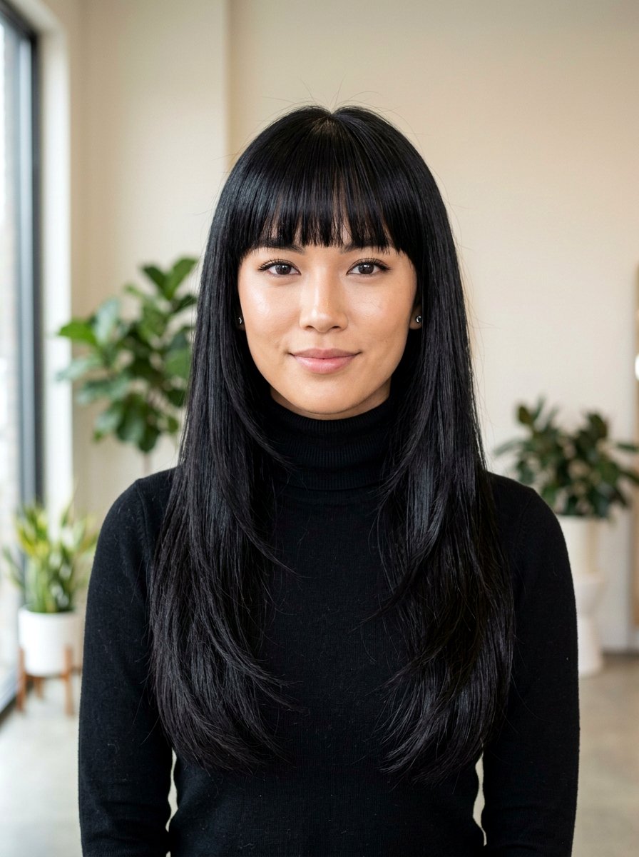 Long Straight Layers With Front Bangs - 20 sleek straight layers for long hair - 20 sleek straight layers for long hair