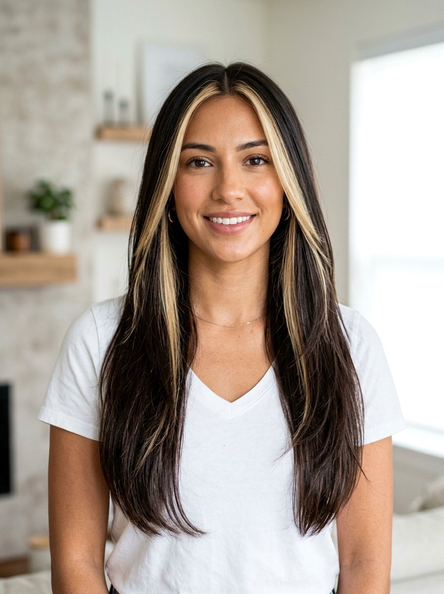 Long Straight Layers With Money Piece Highlights - 20 sleek straight layers for long hair - 20 sleek straight layers for long hair