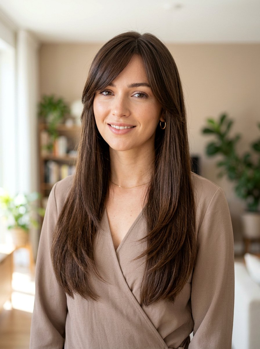 Long Straight Layers With Side Swept Bangs - 20 sleek straight layers for long hair - 20 sleek straight layers for long hair