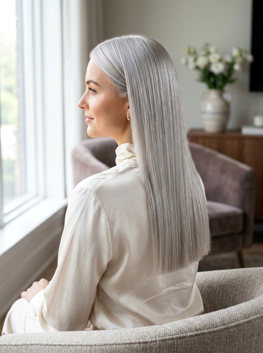 Long Straight Silver Hair - 20 classy silver hairstyle ideas - 20 classy silver hairstyle ideas