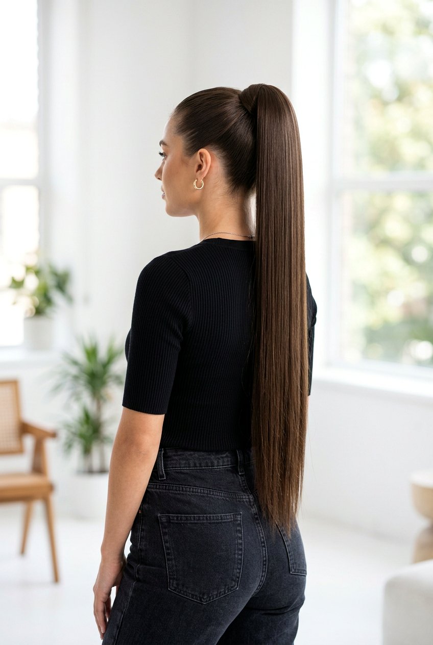 Long Straight Sleek High Ponytail Extensions - 20 sleek high ponytail with extensions - 20 sleek high ponytail with extensions