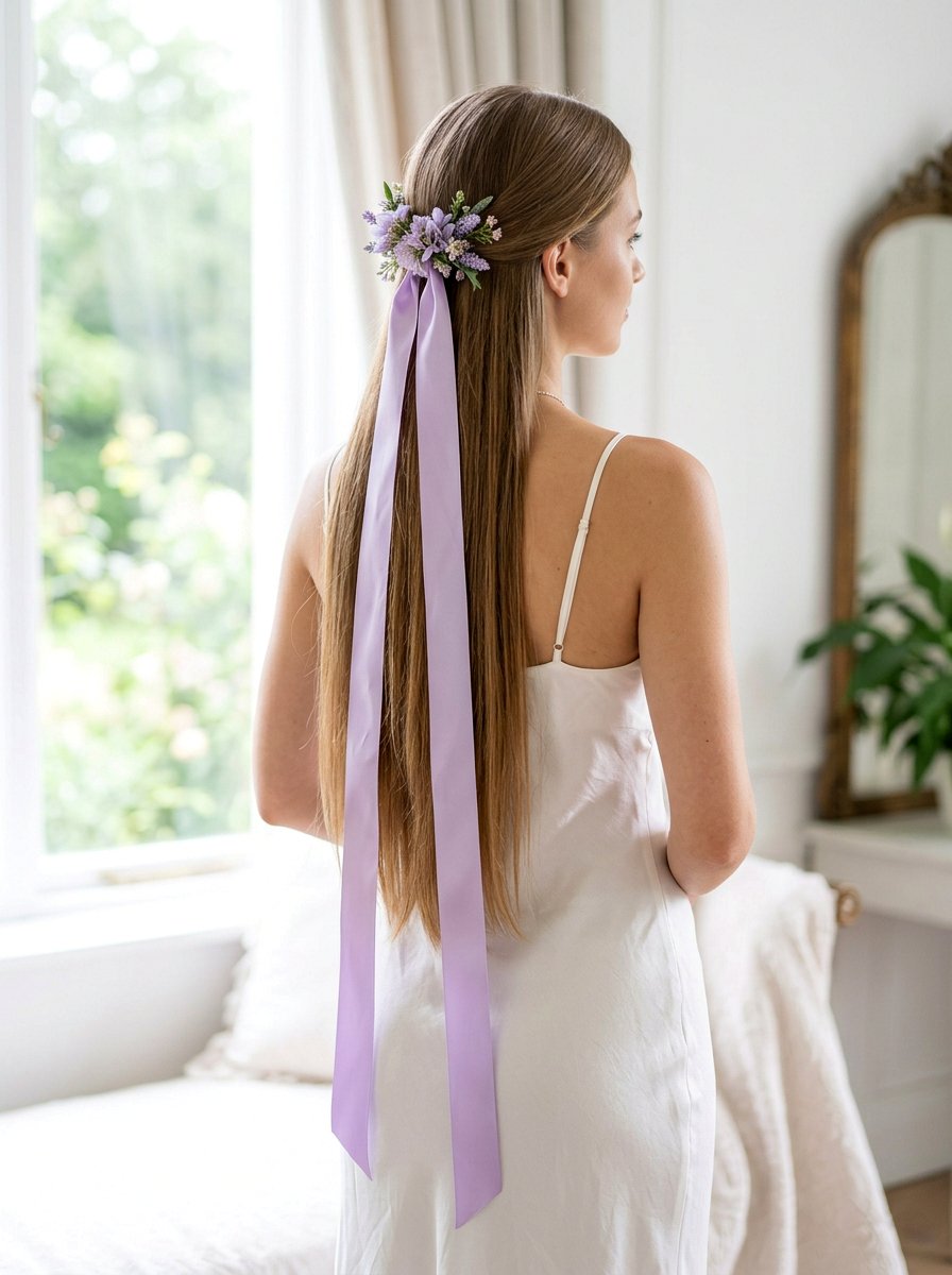 Long Tail Ribbon Half Up Flow - 20 ribbon bow half up hairstyle - 20 ribbon bow half up hairstyle