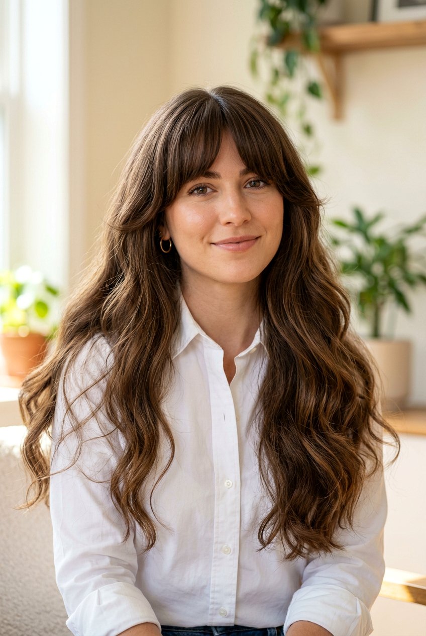 Long Thick Hair With Bottleneck Bangs - 20 long haircut with bottleneck bangs - 20 long haircut with bottleneck bangs