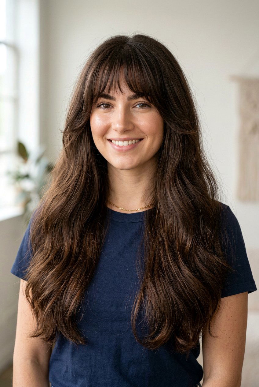 Long Thick Hair With Bottleneck Bangs - 20 bottleneck bangs for long hair - 20 bottleneck bangs for long hair
