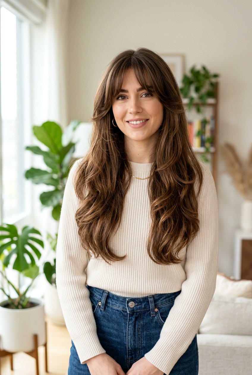 Long Thick Hair With Curtain Bangs And Face Framing Layers - 20 long thick hair with curtain bangs - 20 long thick hair with curtain bangs