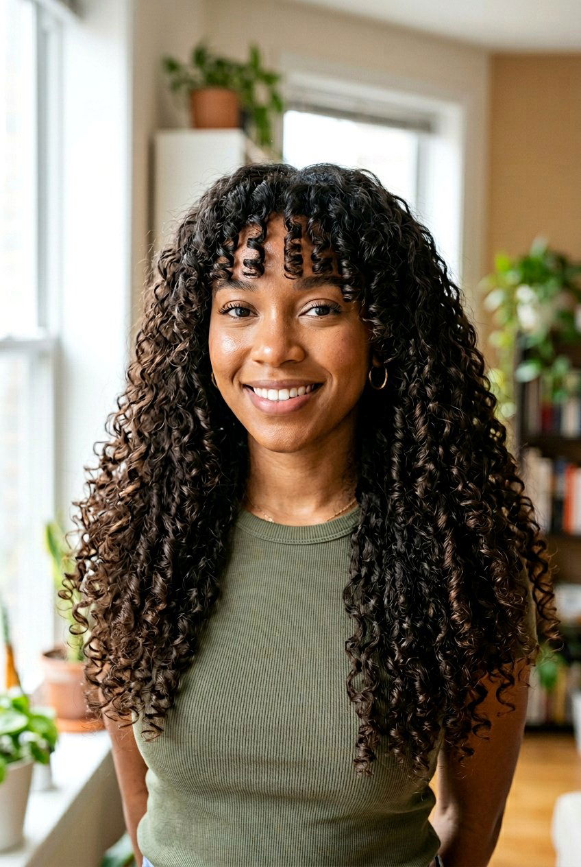 Long Thick Hair With Curtain Bangs For Curly Hair - 20 long thick hair with curtain bangs - 20 long thick hair with curtain bangs