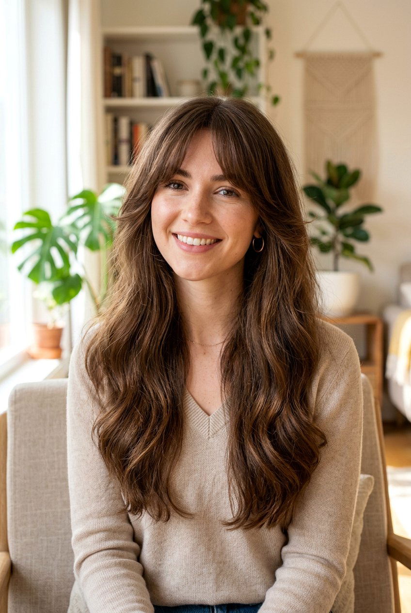 Long Thick Hair With Curtain Bangs For Heart Shaped Face - 20 long thick hair with curtain bangs - 20 long thick hair with curtain bangs