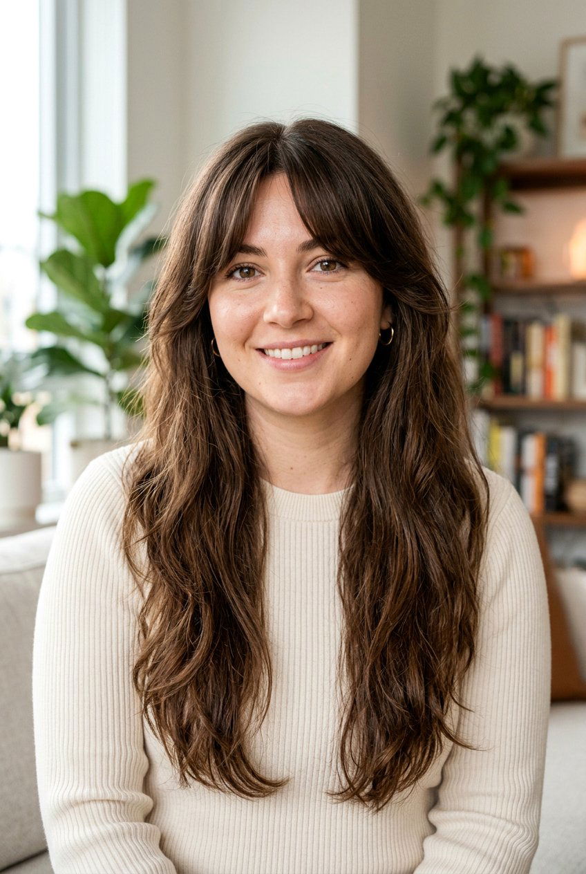 Long Thick Hair With Curtain Bangs For Round Face - 20 long thick hair with curtain bangs - 20 long thick hair with curtain bangs