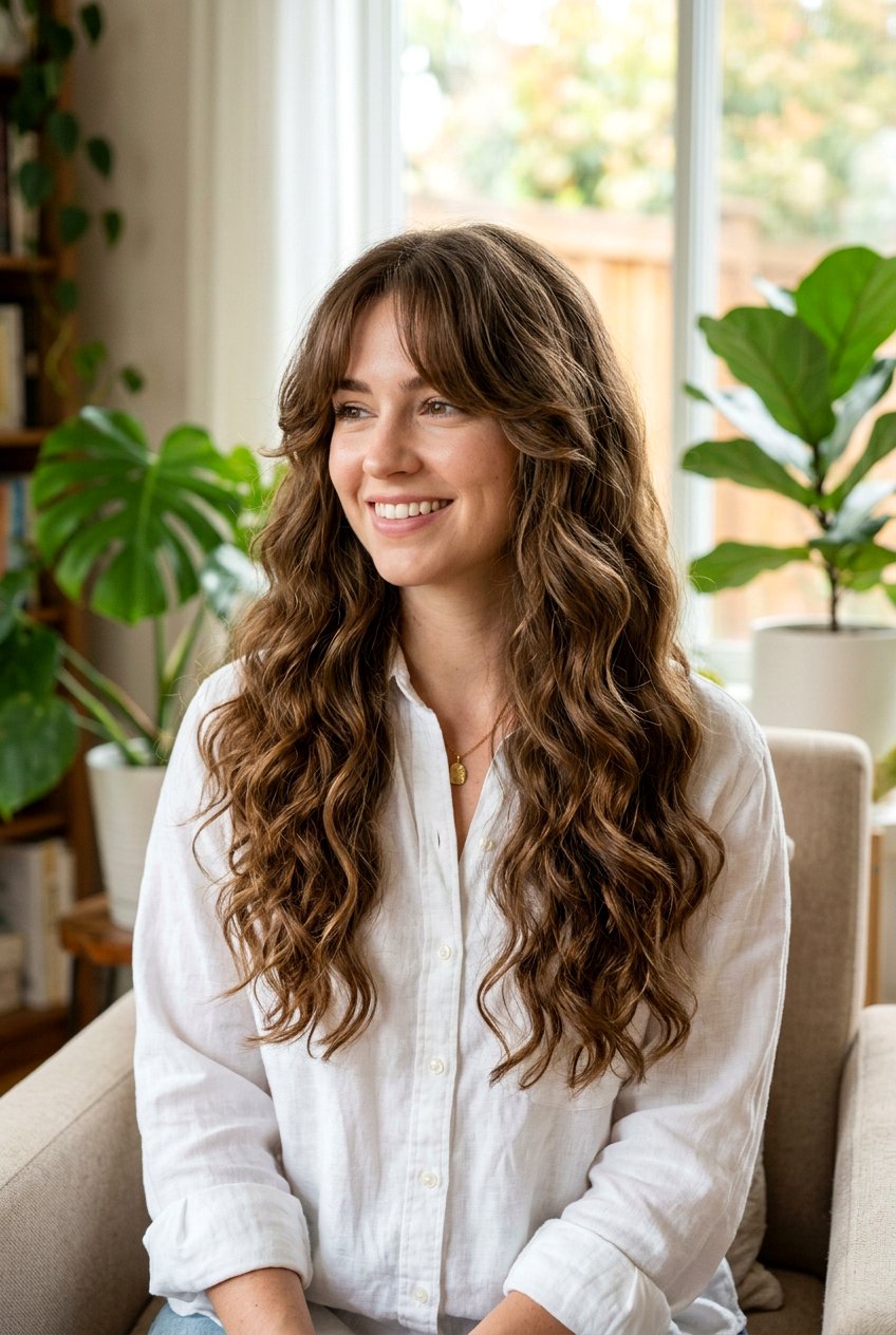 Long Thick Hair With Curtain Bangs For Wavy Hair - 20 long thick hair with curtain bangs - 20 long thick hair with curtain bangs