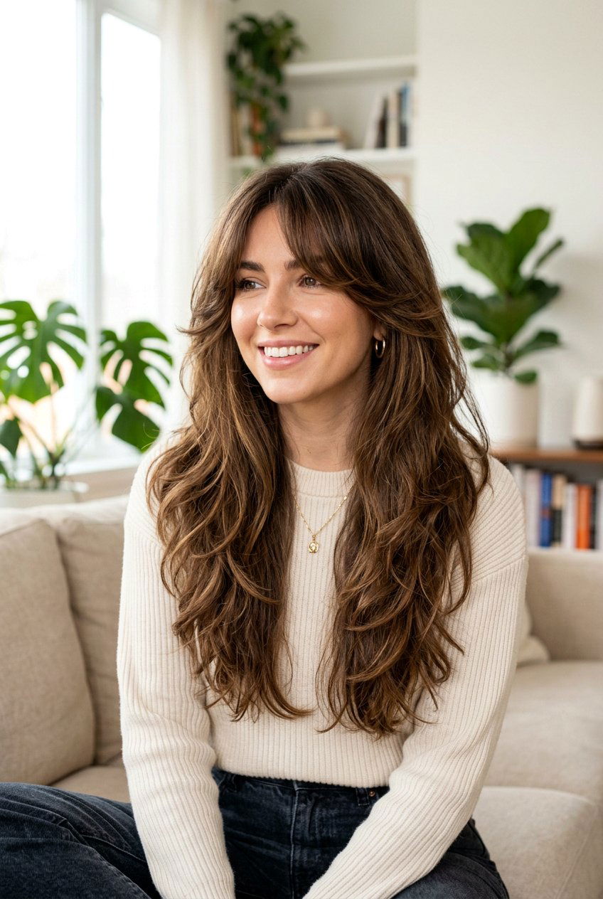 Long Thick Hair With Layered Curtain Bangs - 20 long thick hair with curtain bangs - 20 long thick hair with curtain bangs