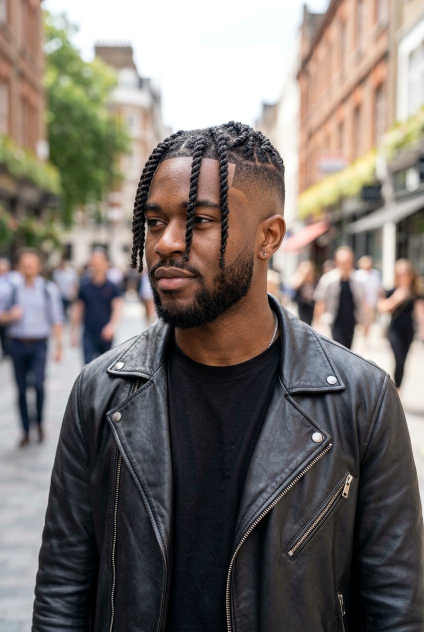 Long Two Strand Twists High Taper Fade - 20 twists with taper fade for black men - 20 twists with taper fade for black men