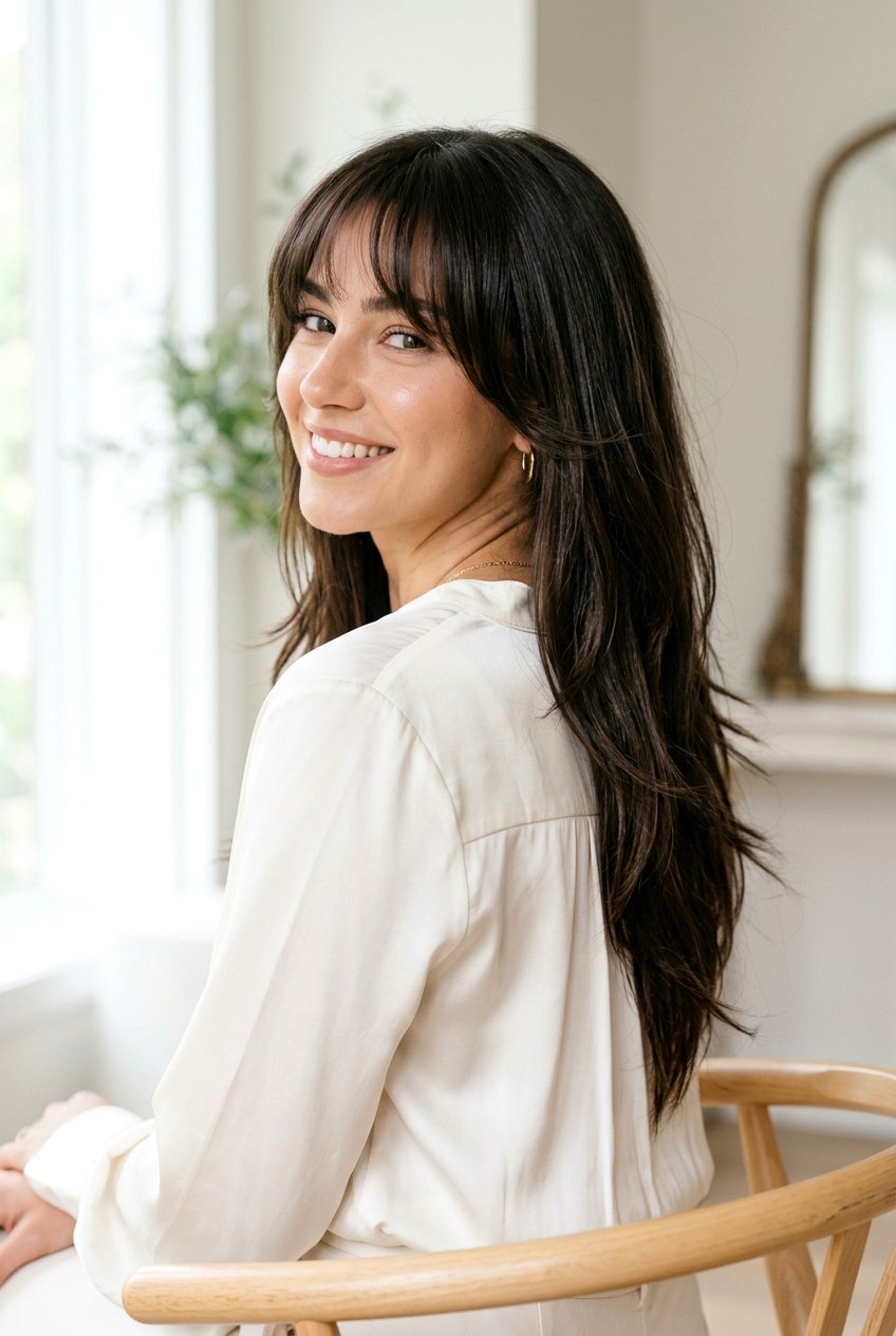 Long V Cut Hair With Bottleneck Bangs - 20 long haircut with bottleneck bangs - 20 long haircut with bottleneck bangs