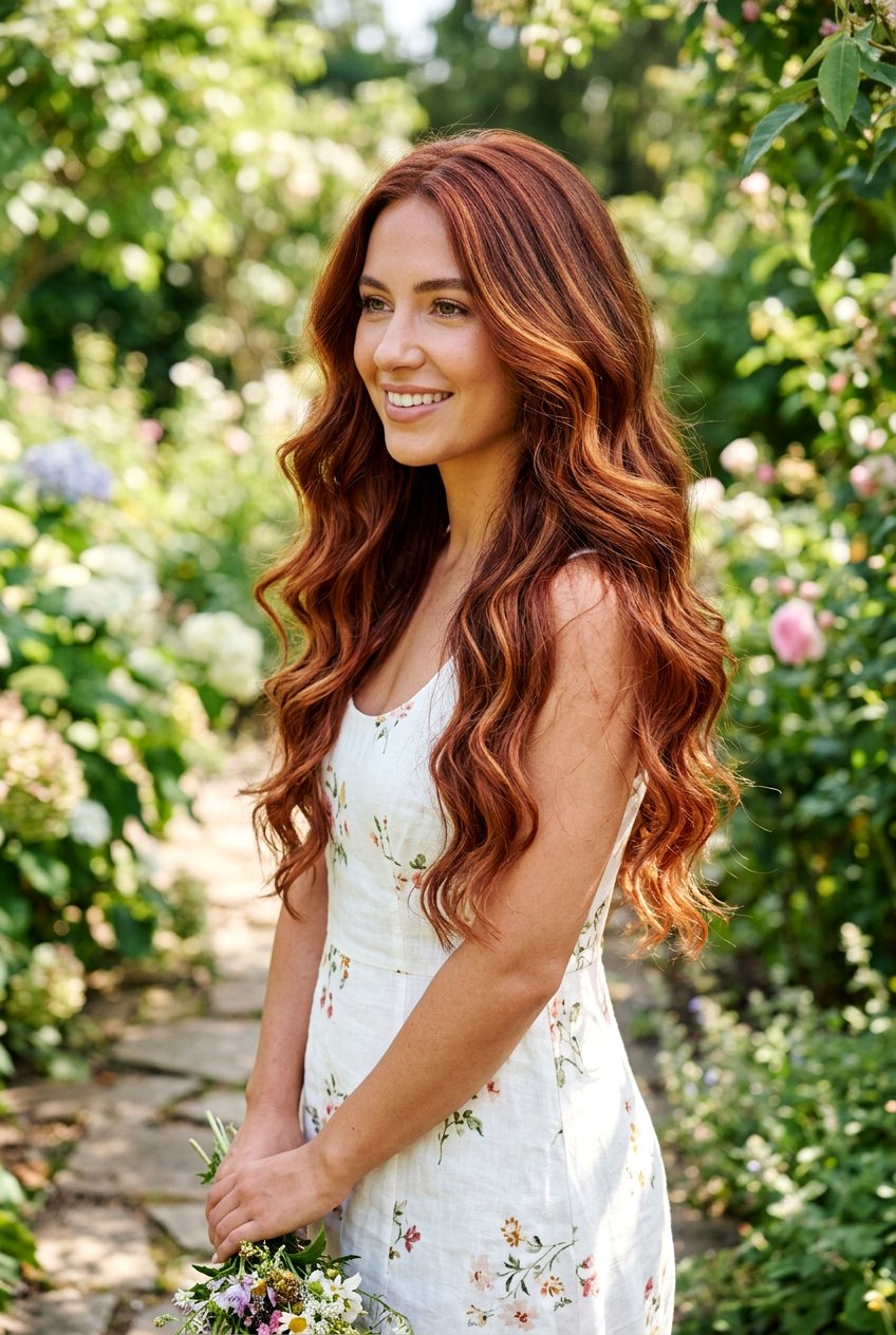 Long Wavy Auburn Balayage - 20 natural looking auburn balayage - 20 natural looking auburn balayage