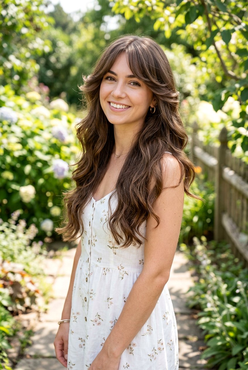 Long Wavy Butterfly Haircut With Side Bangs - 20 butterfly layers with side bangs - 20 butterfly layers with side bangs