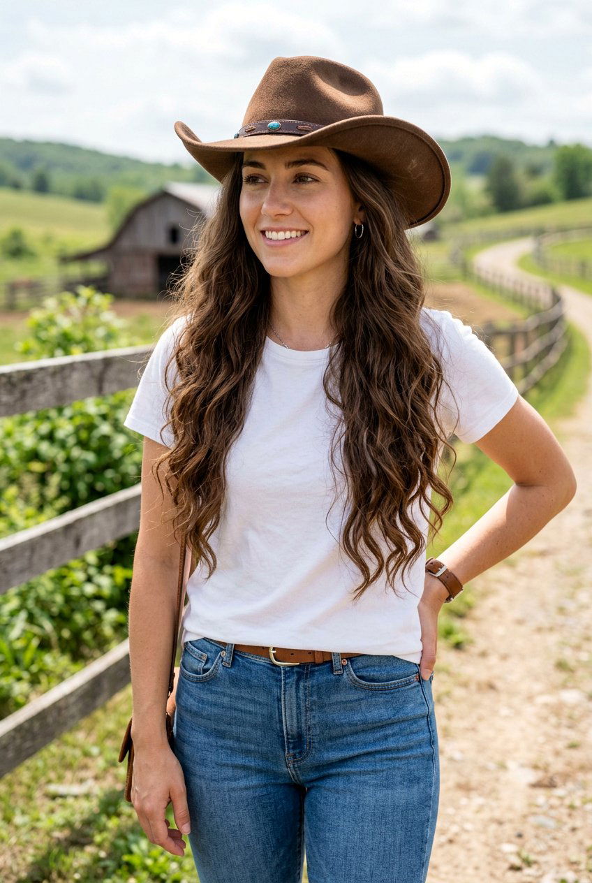 Long Wavy Hair Under Cowgirl Hat - 20 cowgirl hairstyles - 20 cowgirl hairstyles