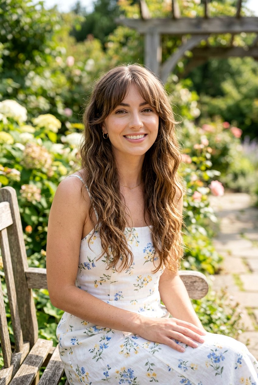 Long Wavy Hair With Bottleneck Bangs - 20 long haircut with bottleneck bangs - 20 long haircut with bottleneck bangs