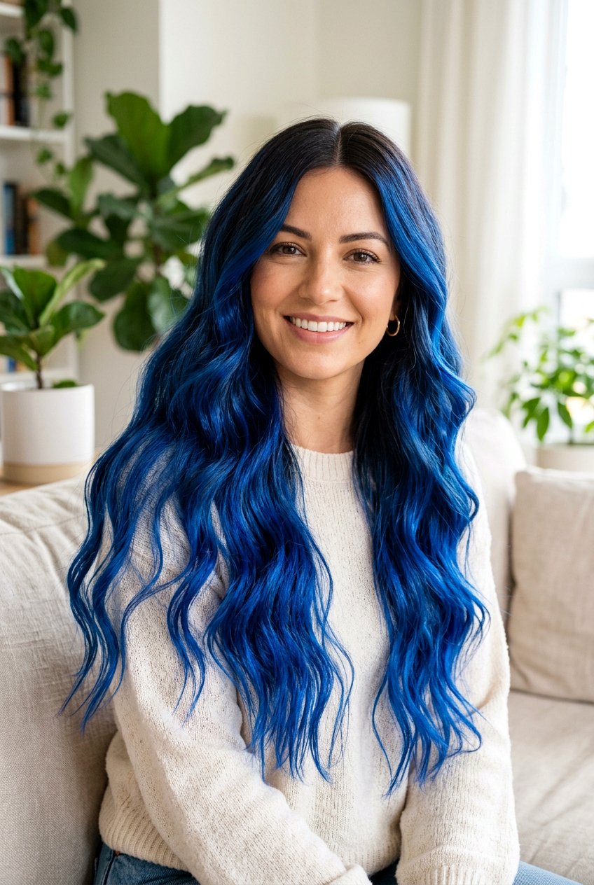 Long Wavy Hair With Cobalt Blue Balayage - 20 cobalt blue balayage - 20 cobalt blue balayage