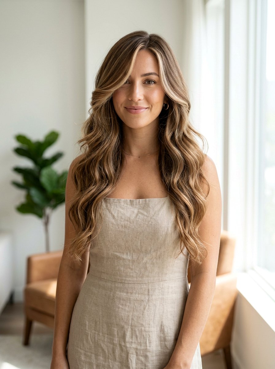Long Wavy Hair With Deep Side Part And Face Framing - 20 wavy haircut with deep side part - 20 wavy haircut with deep side part