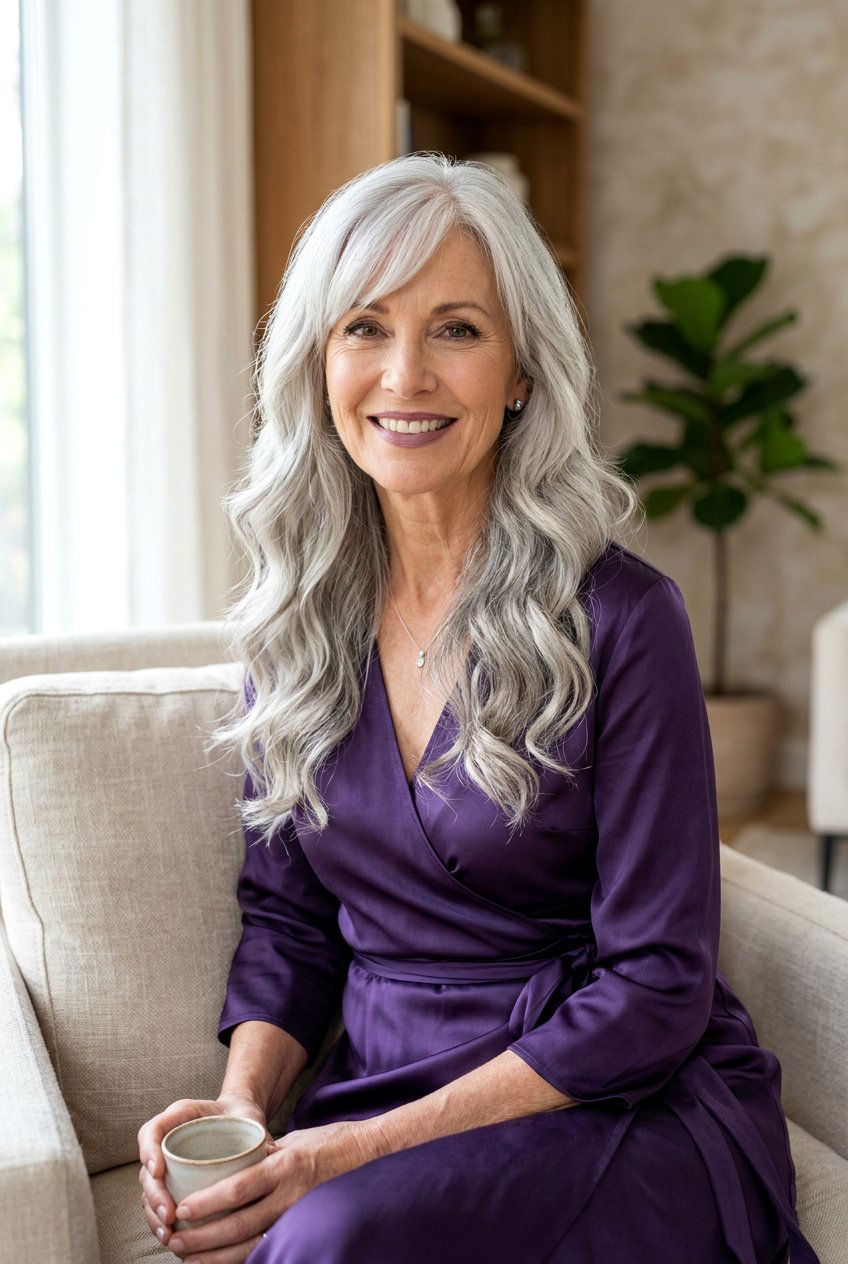 Long Wavy Hair With Side Swept Fringe - 20 side swept fringe for women over 50 - 20 side swept fringe for women over 50