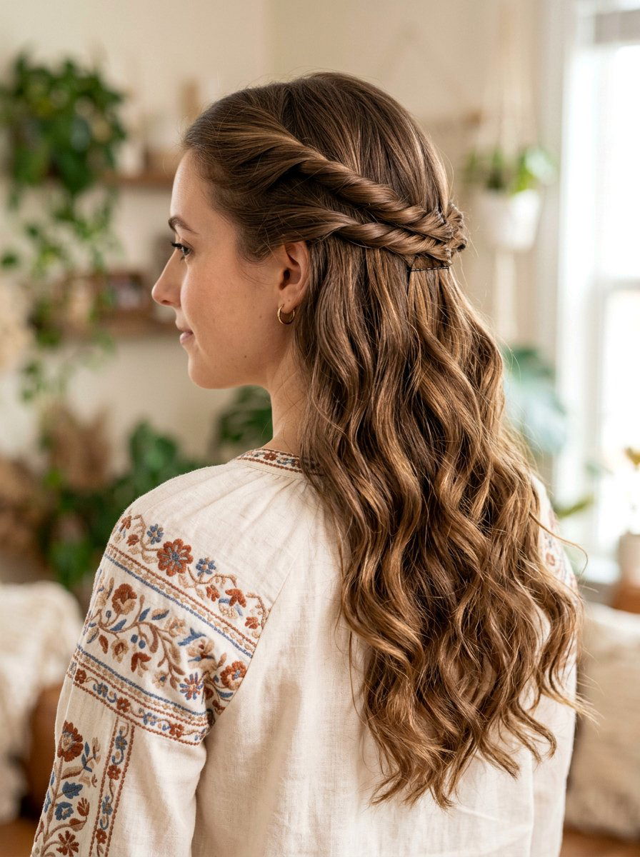 Long Wavy Hair With Twisted Back Braids - 20 rodeo hairstyles for women - 20 rodeo hairstyles for women