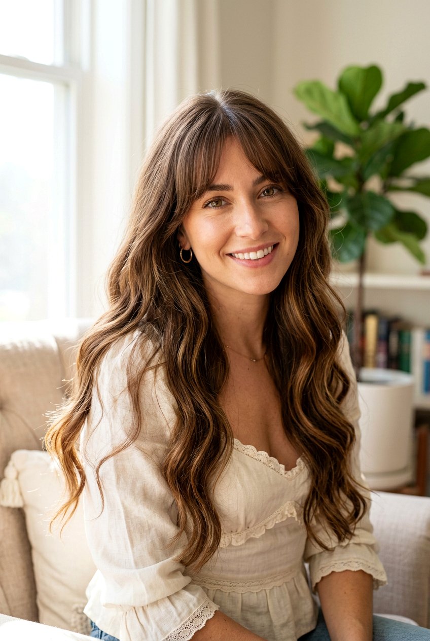 Long Wavy Haircut With Airy Curtain Bangs - 20 long haircut with airy curtain bangs - 20 long haircut with airy curtain bangs