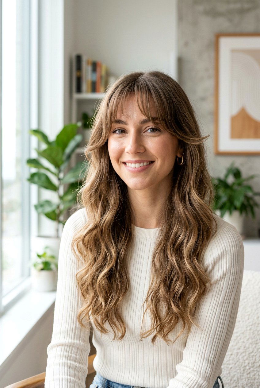 Long Wavy Haircut With Bottleneck Curtain Bangs - 20 long wavy haircut with curtain bangs - 20 long wavy haircut with curtain bangs