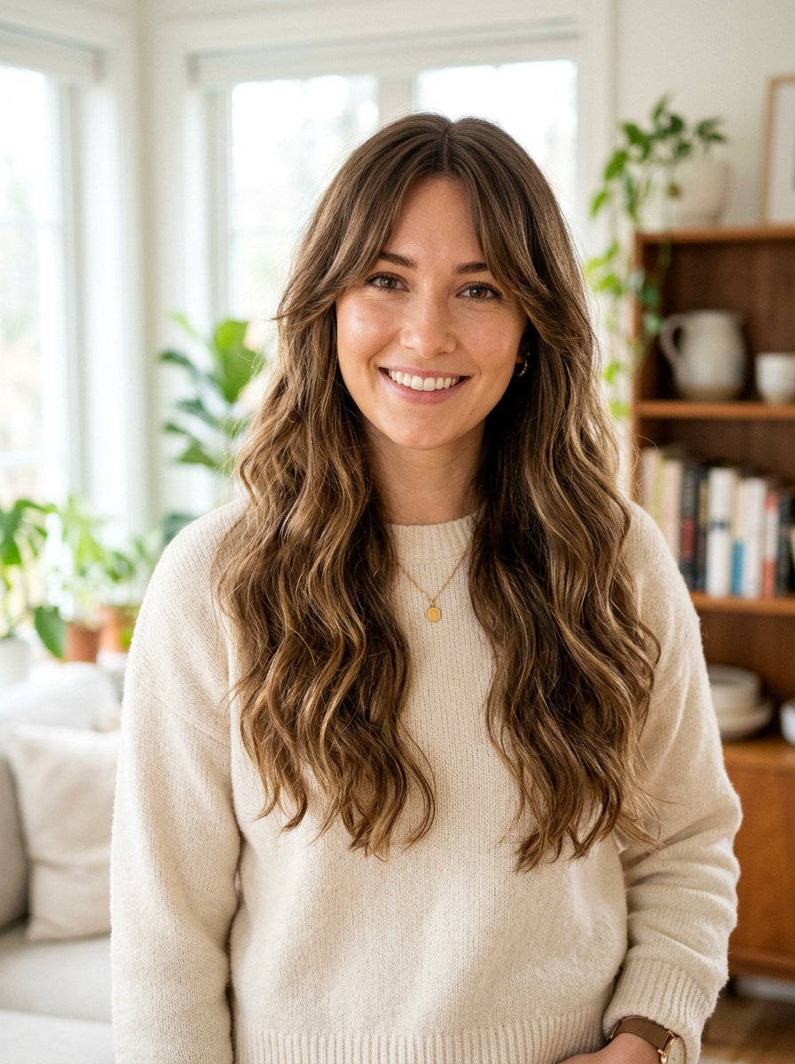 Long Wavy Haircut With Curtain Bangs - 20 soft wave haircut for long hair