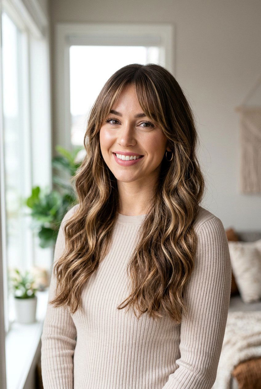 Long Wavy Haircut With Curtain Bangs And Highlights - 20 long wavy haircut with curtain bangs - 20 long wavy haircut with curtain bangs