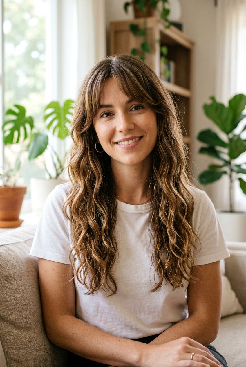 Long Wavy Haircut With Curtain Bangs And Natural Texture - 20 long wavy haircut with curtain bangs - 20 long wavy haircut with curtain bangs