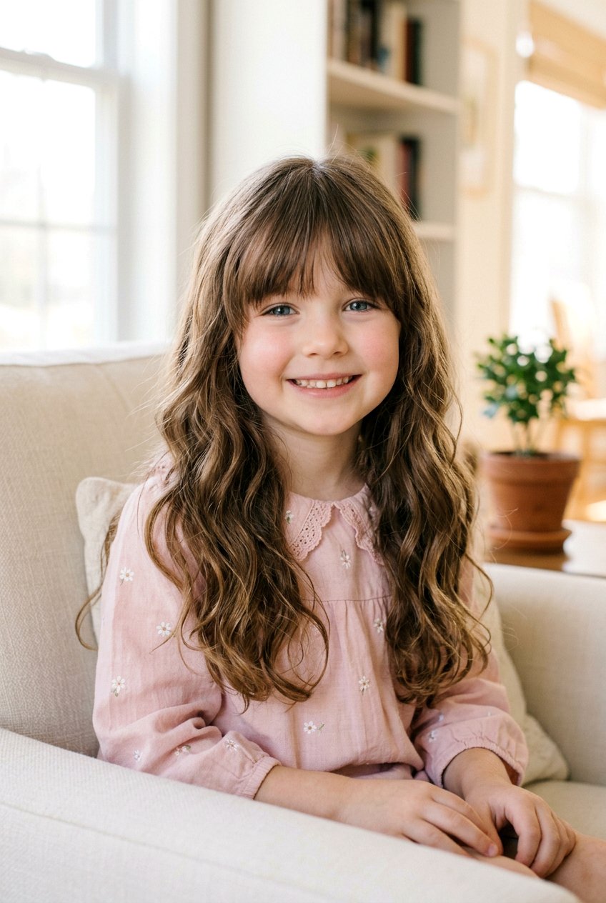 Long Wavy Haircut With Face Framing Bangs - 20 little girls haircut ideas with bangs - 20 little girls haircut ideas with bangs