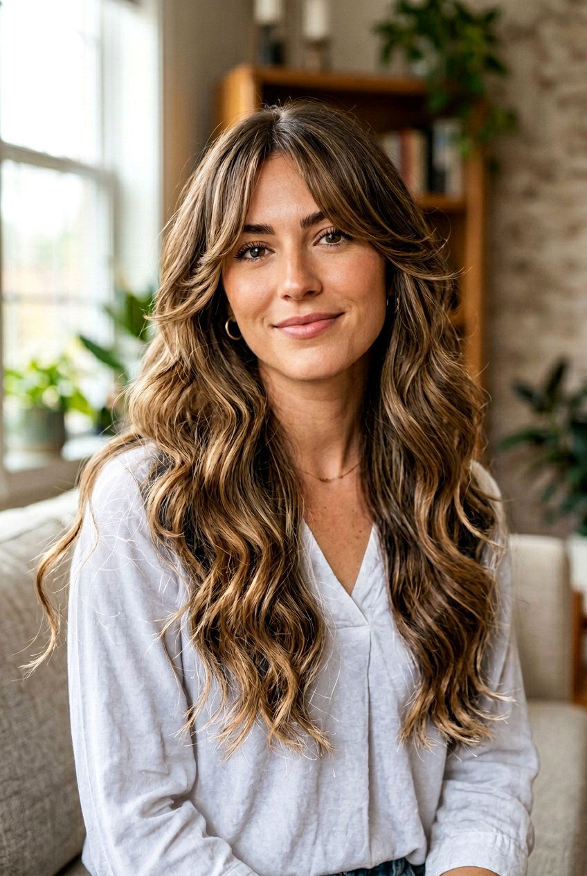 Long Wavy Haircut With Face Framing Curtain Bangs - 20 long wavy haircut with curtain bangs - 20 long wavy haircut with curtain bangs