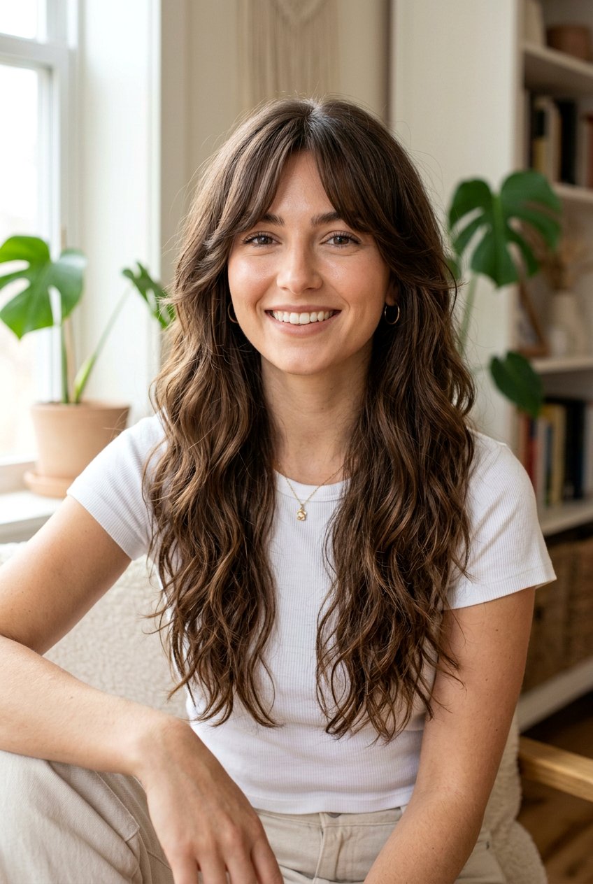 Long Wavy Haircut With Layered Curtain Bangs - 20 long wavy haircut with curtain bangs - 20 long wavy haircut with curtain bangs
