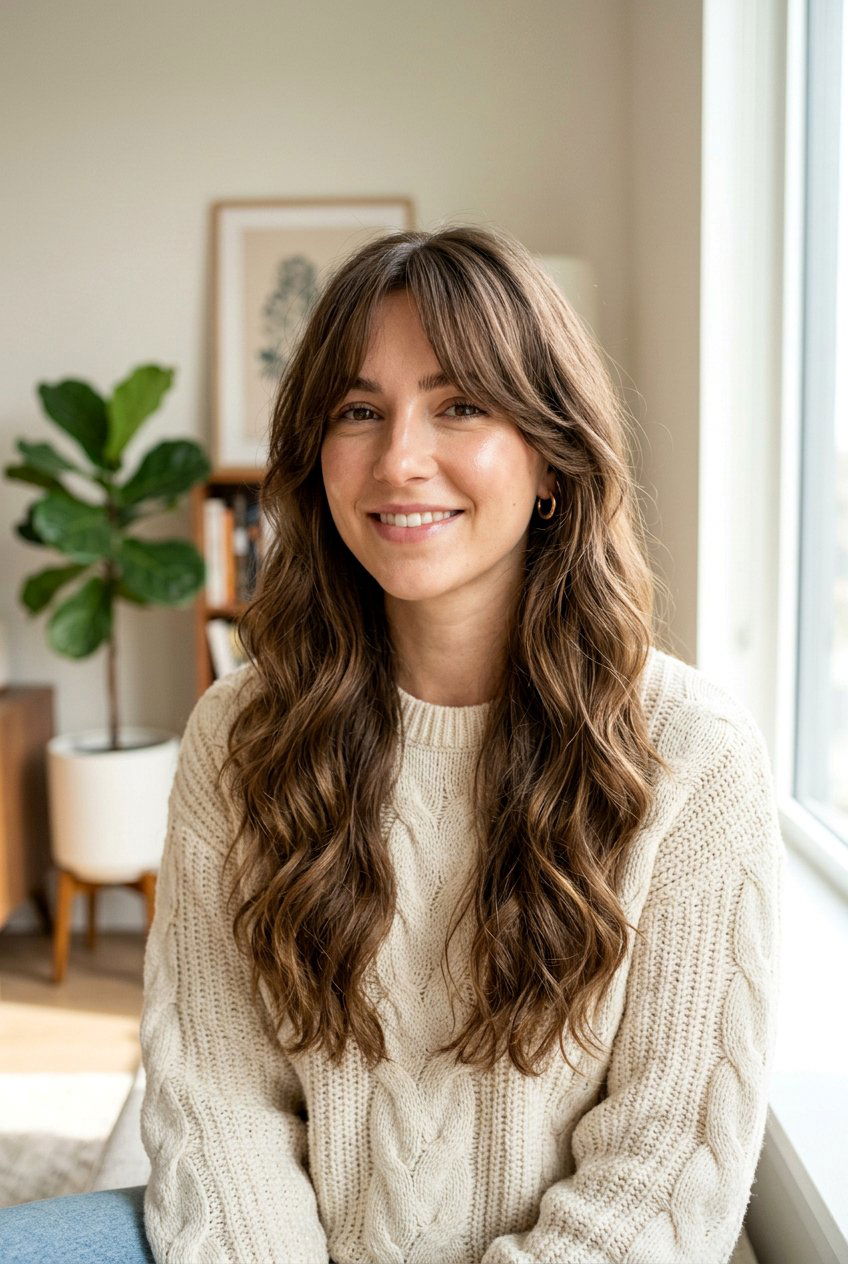 Long Wavy Haircut With Long Curtain Bangs - 20 long wavy haircut with curtain bangs - 20 long wavy haircut with curtain bangs