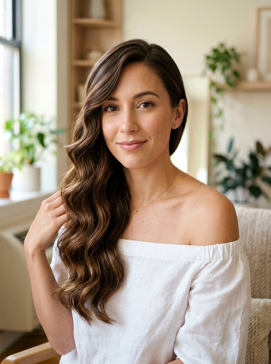 Long Wavy Haircut With Side Swept Waves - 20 romantic wavy haircut for long hair - 20 romantic wavy haircut for long hair