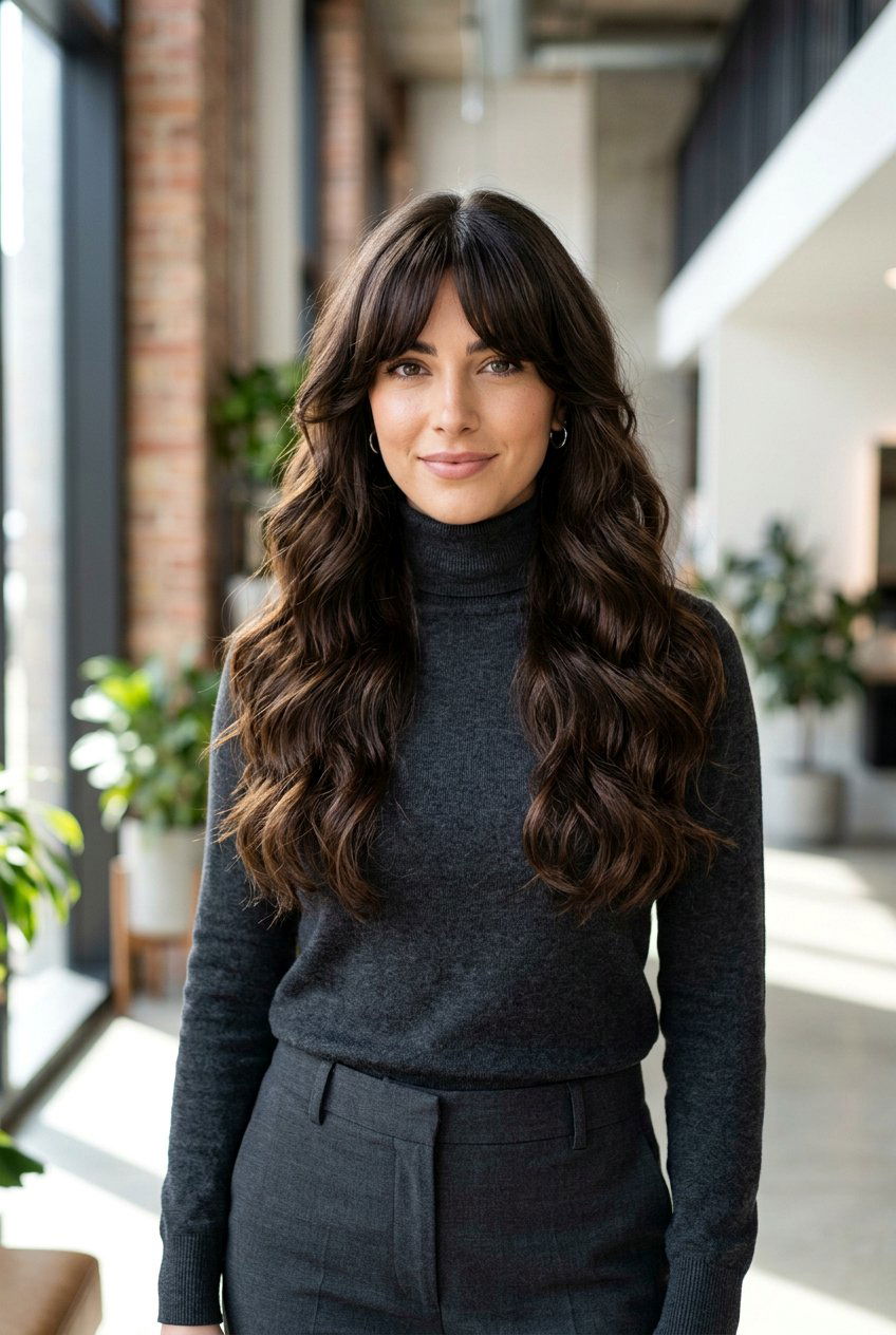 Long Wavy Haircut With Thick Curtain Bangs - 20 long wavy haircut with curtain bangs - 20 long wavy haircut with curtain bangs