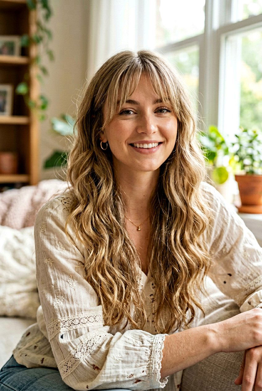 Long Wavy Haircut With Wispy Curtain Bangs - 20 long wavy haircut with curtain bangs - 20 long wavy haircut with curtain bangs