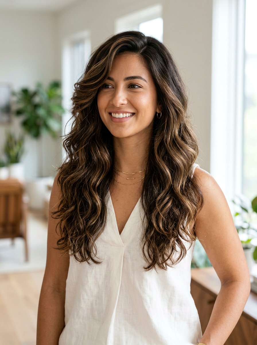 Long Wavy Layers With Deep Side Part For Thick Hair - 20 wavy haircut with deep side part - 20 wavy haircut with deep side part