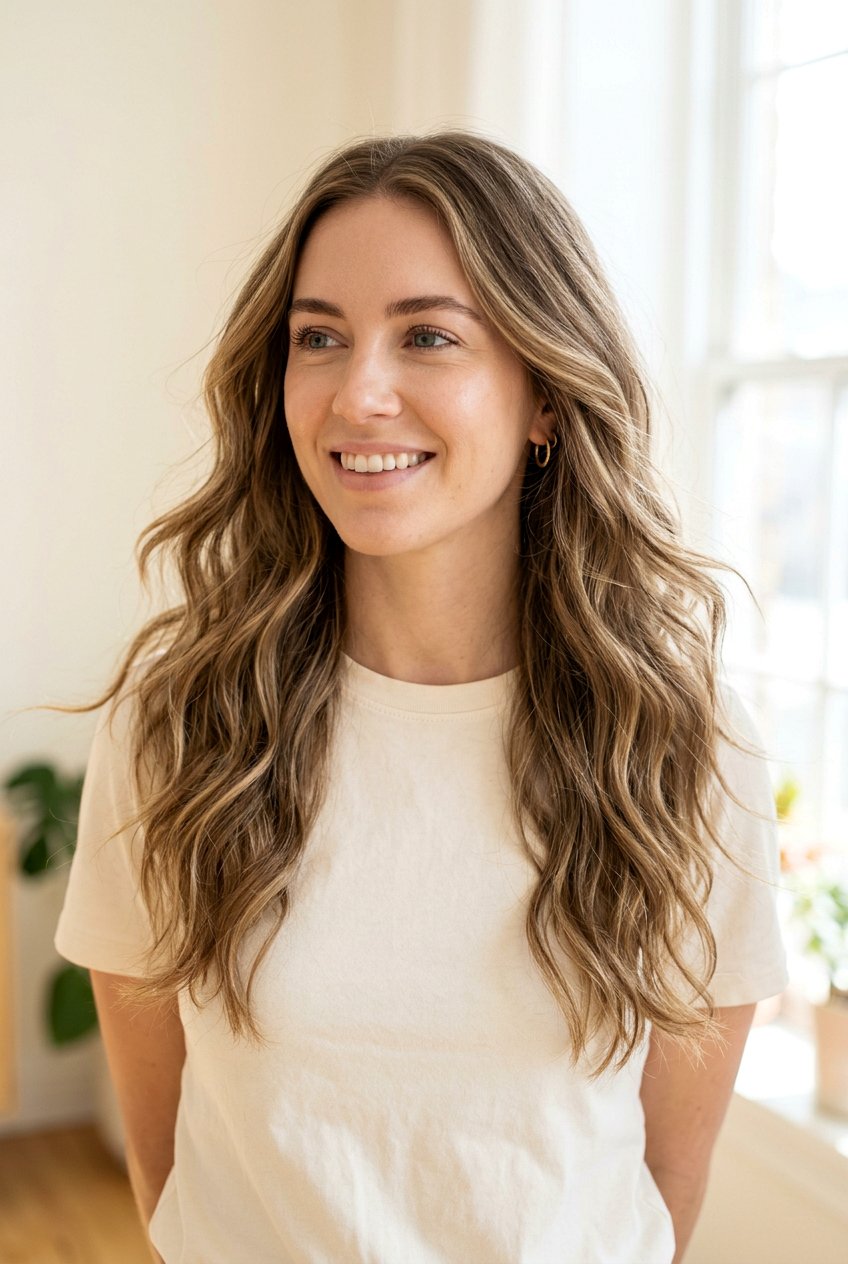 Long Wavy Layers With Invisible Layers - 20 long wavy layers for round face - 20 long wavy layers for round face