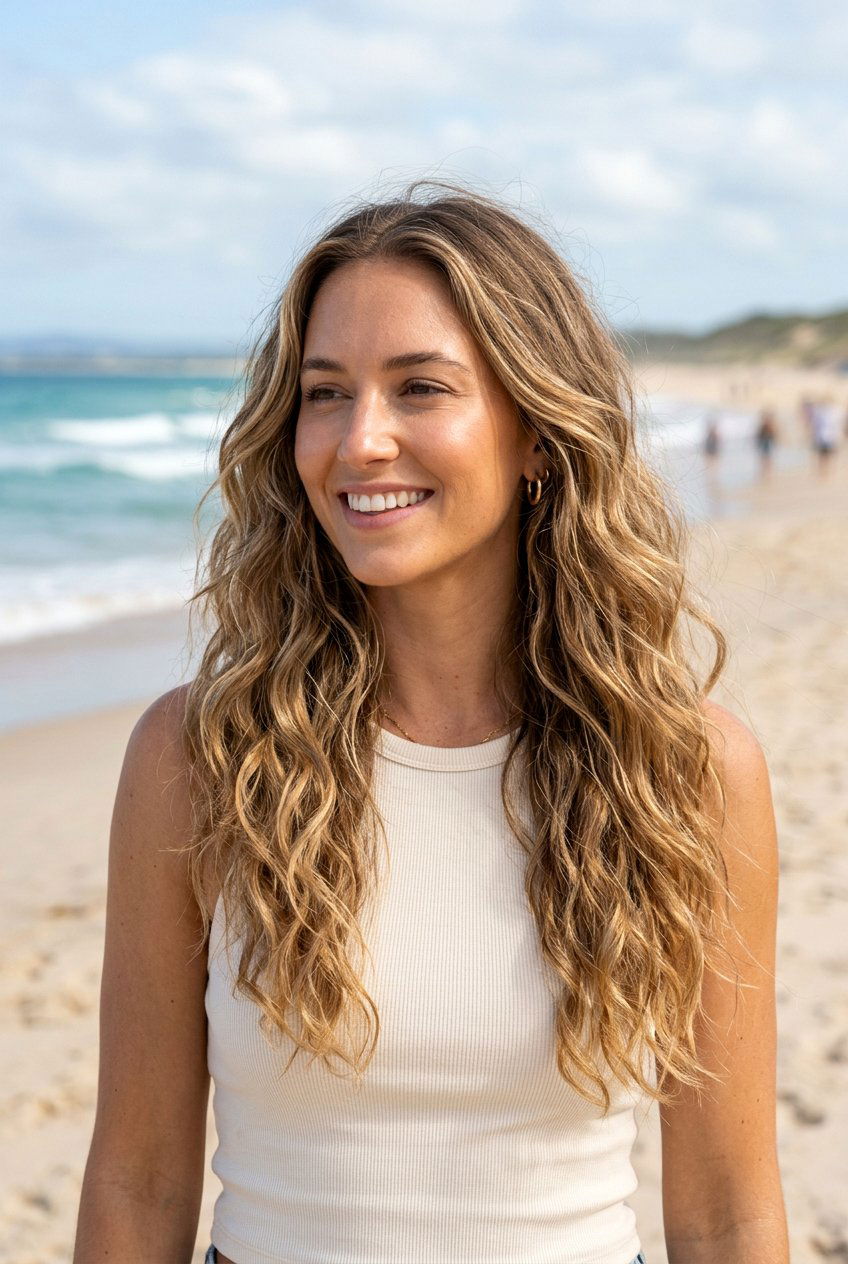 Long Wavy Layers With Loose Beach Waves - 20 long wavy layers for round face - 20 long wavy layers for round face