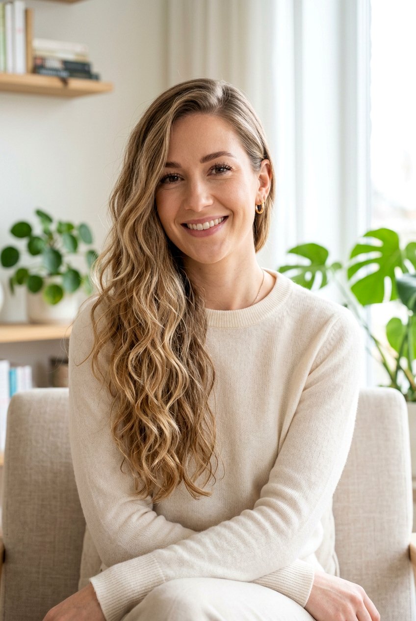 Long Wavy Layers With Side Part - 20 long wavy layers for round face - 20 long wavy layers for round face