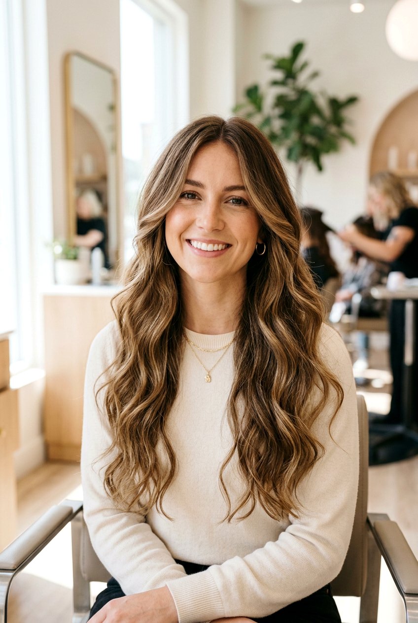 Long Wavy Layers With Subtle Face Frame - 20 long wavy layers for round face - 20 long wavy layers for round face