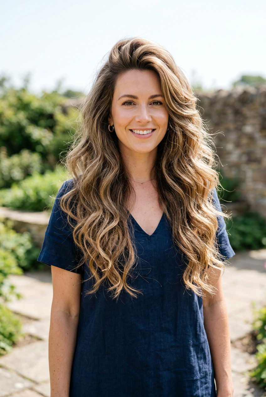 Long Wavy Layers With Volume At Crown - 20 long wavy layers for round face - 20 long wavy layers for round face