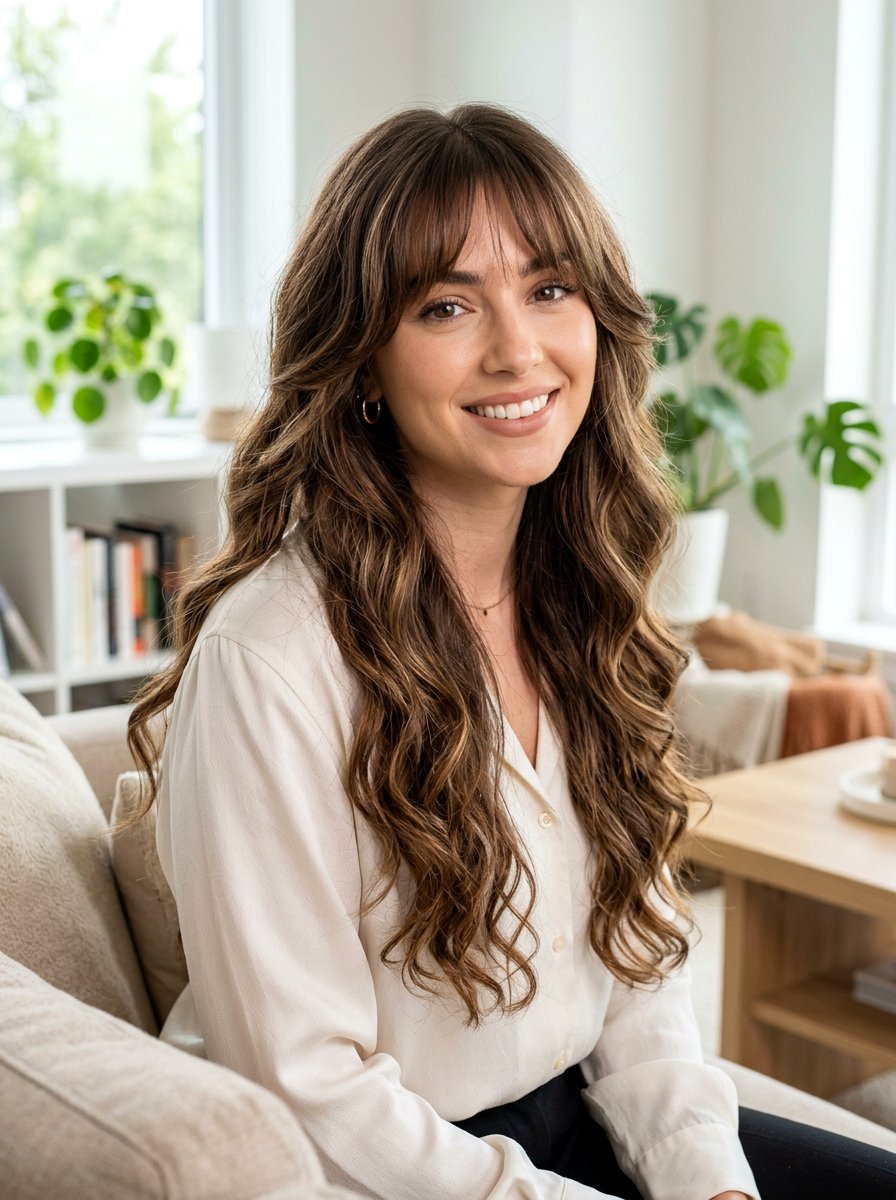 Long Wavy Layers With Wispy Fringe - 20 wavy haircut with wispy bangs - 20 wavy haircut with wispy bangs