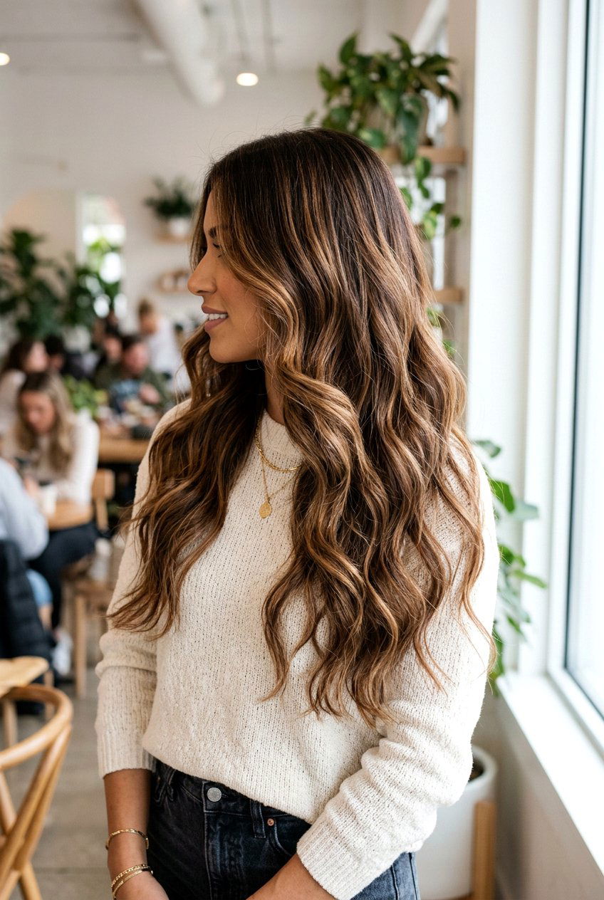 Long Wavy Layers with Balayage - 20 long wavy layers for thick hair - 20 long wavy layers for thick hair