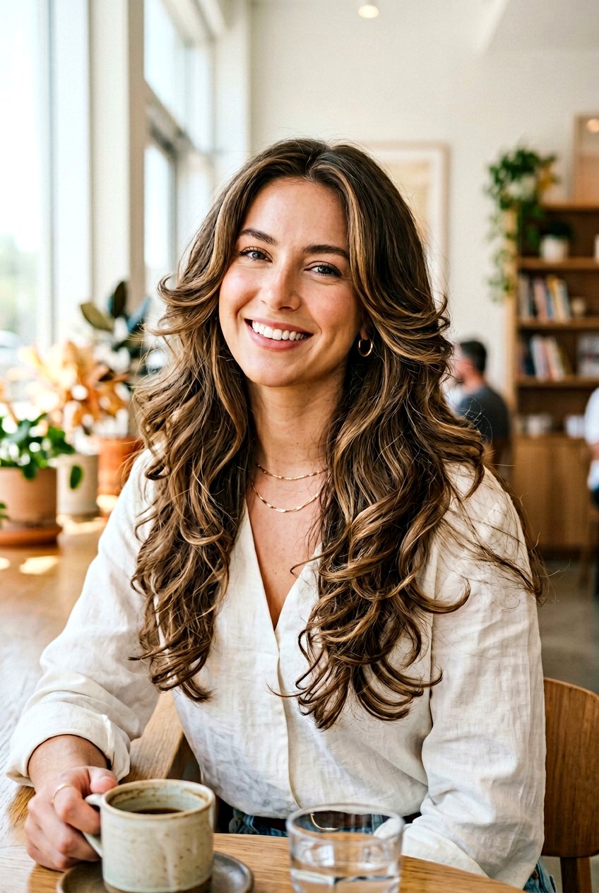 Long Wavy Layers with Feathered Ends - 20 long wavy layers for thick hair - 20 long wavy layers for thick hair